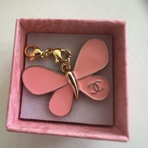 CHANEL Pink and Gold Butterfly Keychain/Charm